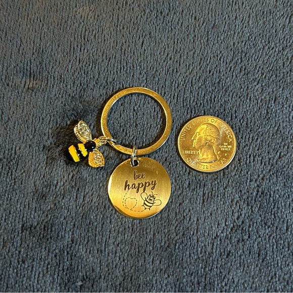 Bee Happy Metal Keychain with Bee Charm - Picture 3 of 5